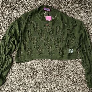 Edikted Woven Cropped Sweater in Olive